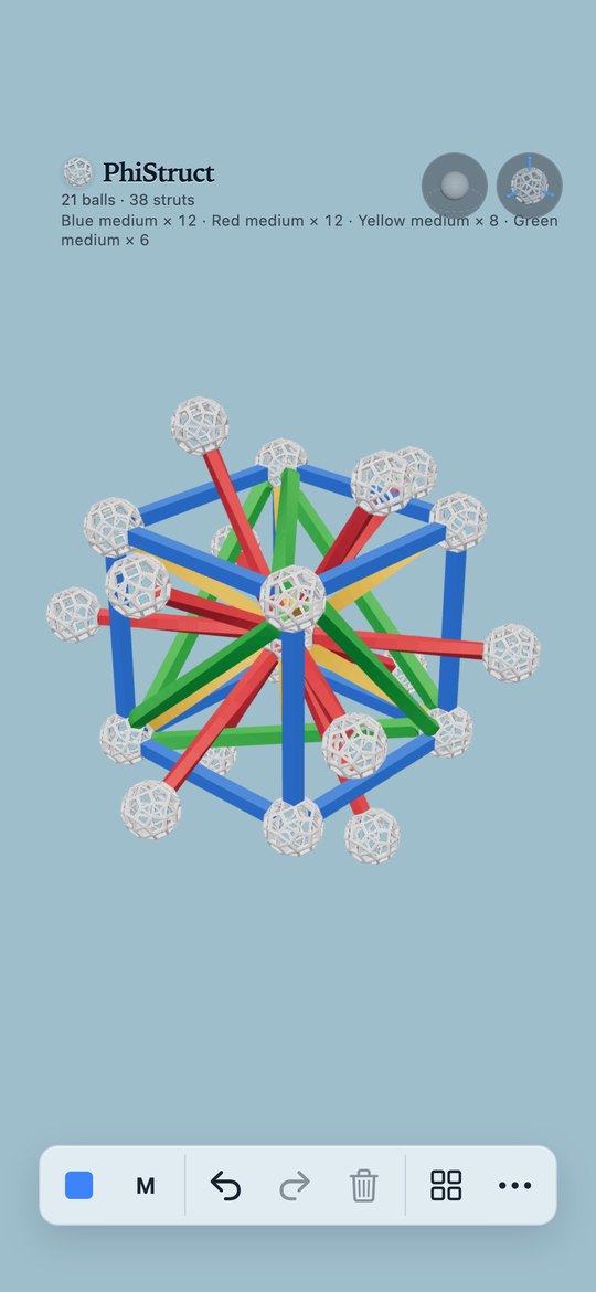 Rainbow Core using blue, red, yellow, and green struts