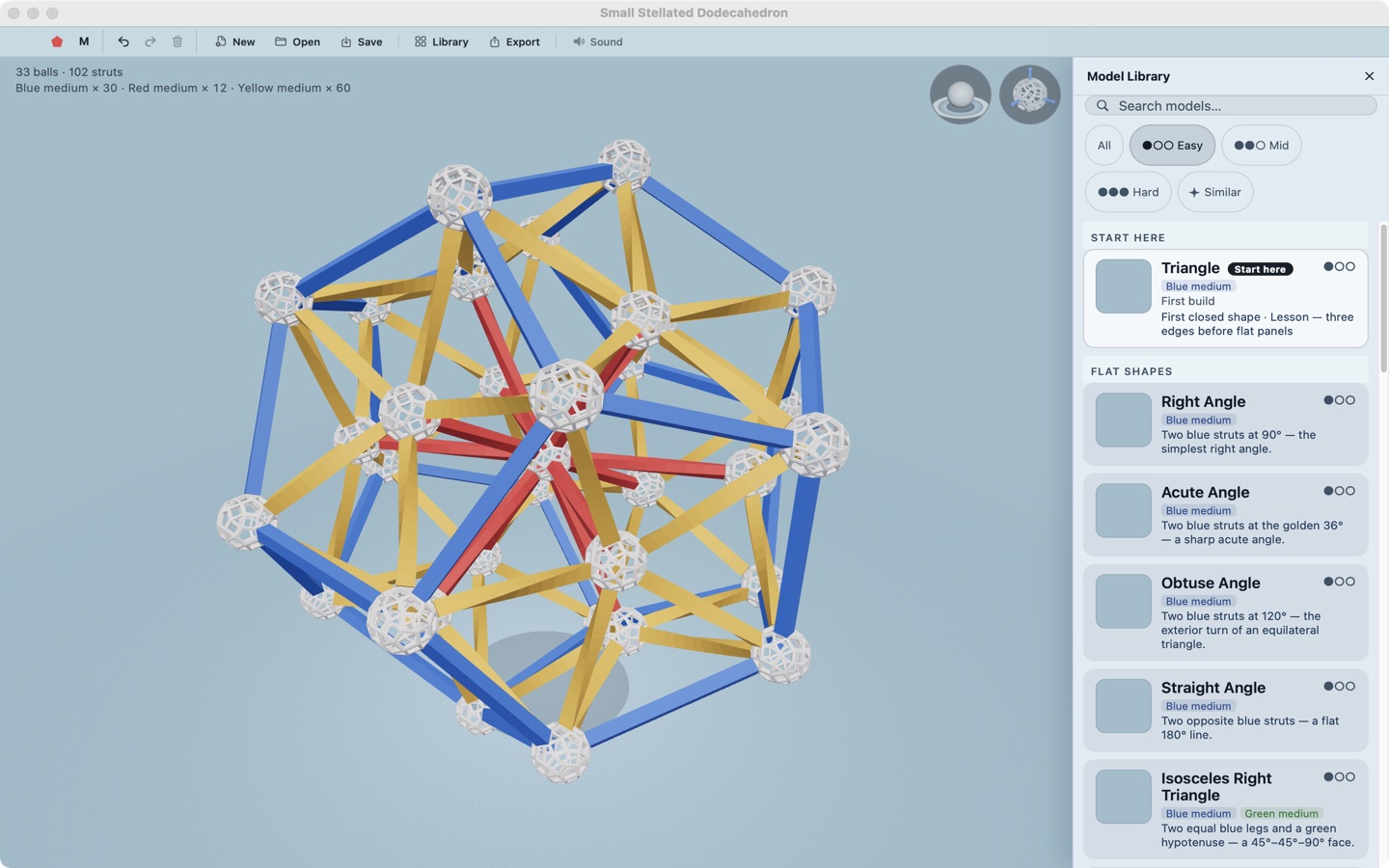 Model library on Mac beside a small stellated dodecahedron